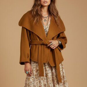 Free People Wrap Coat Narcissus Cut Shawl Collar Belted Jacket Mina